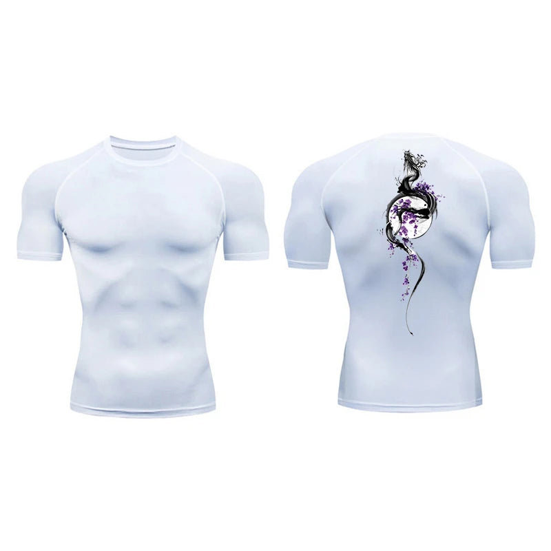 Yin Yang Sword Print Short Sleeve Compression Shirts for Men Summer Athletic Quick Dry T-shirts Gym Workout Running Tees Tops