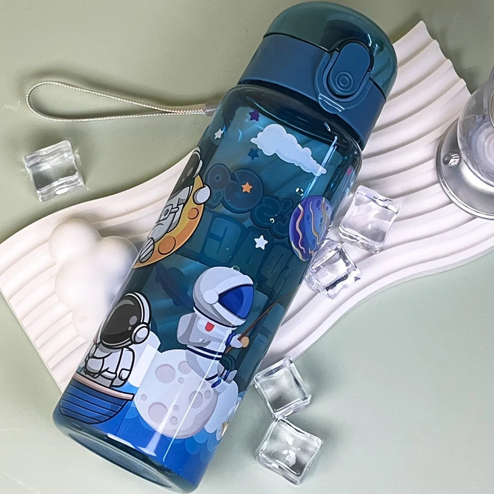 Transparent Cool Astronaut Cartoon Water Bottle, Stylish High Appearance, Lightweight Leakproof Design with Lanyard,Gift,School