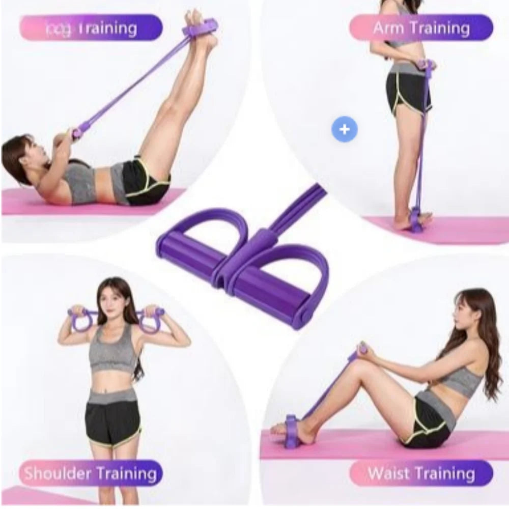 6-Tube Pedal Resistance Band with Handle up to 50lbs Multifunction Home Workout Natural Rubber Foot Band with Storage Bag