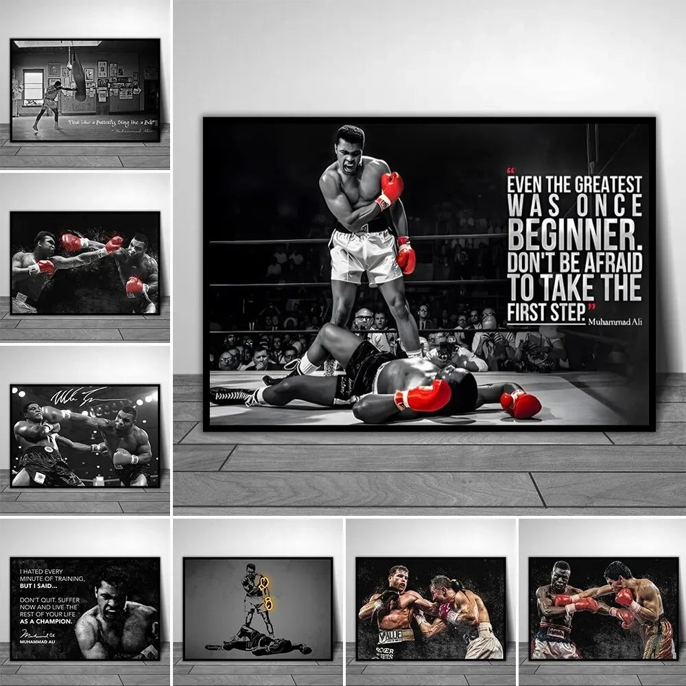 Motivational Boxer Wall Art Mike Tyson Ali Poster Modern Canvas Painting for Living Room Home Decor Prints Pictures Inspir