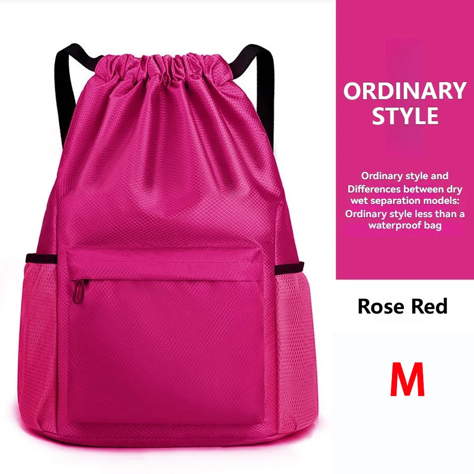 Loogdeel Portable Gym Football Drawstring Bag Quick Drying Large Capacity Oxford Cloth Backpack Solid Color Adjustable Straps