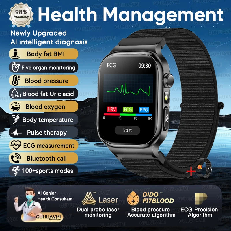 New Accurate Body Health analysis Smart Watch Men ECG Blood Pressure Blood lipids Uric acid Body BIM Voice Call Smartwatch Women