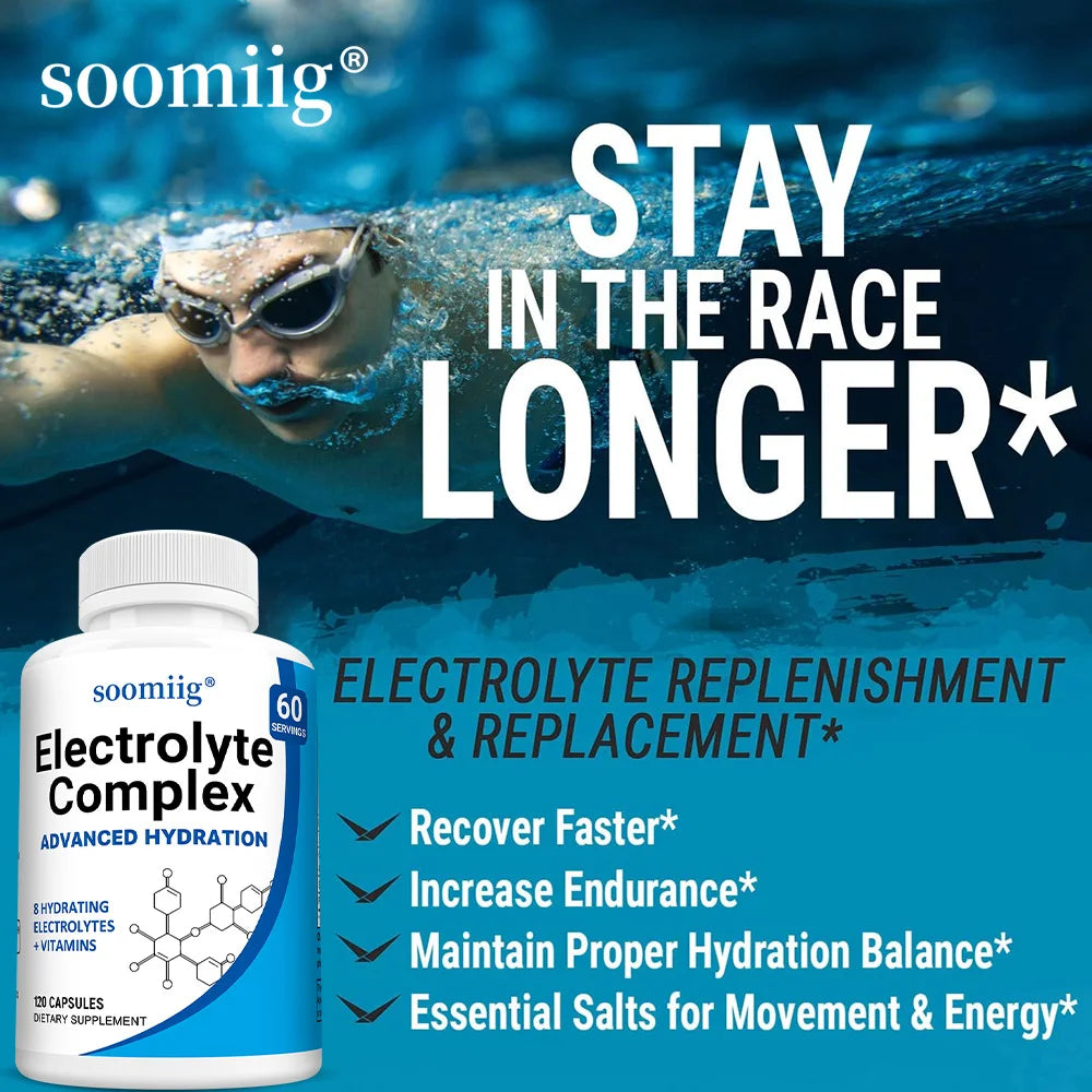Electrolyte Salts Capsules with B6,B12, Magnesium, Potassium & Zinc, Fast Hydration, Reduces Muscle Cramps, Supports Recovery