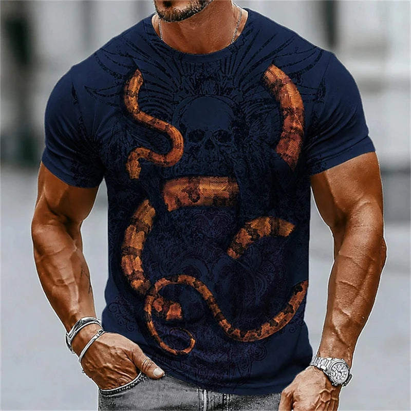 New Men's Halloween Crew-Neck Short-Sleeve T-Shirt Soldier Skull Blood Splatter Print Casual Streetwear Holiday Party Top