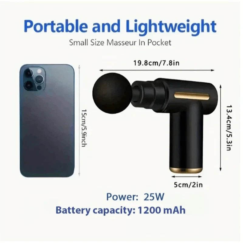 Portable Wireless Massage Gun Electric Deep Tissue Relaxer LED Screen 4 Massage Heads 1200mAh Battery for Body Pain Relief