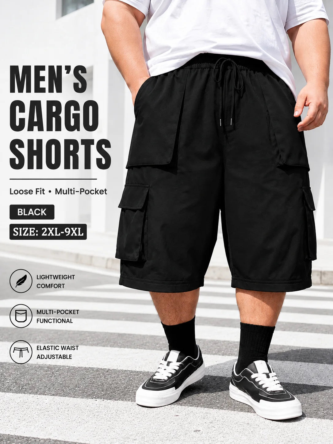 plus Size Men's Solid Color Casual Workwear Shorts with Pockets Comfortable Fashionable Suitable for Daily Wear Versatile Fashio