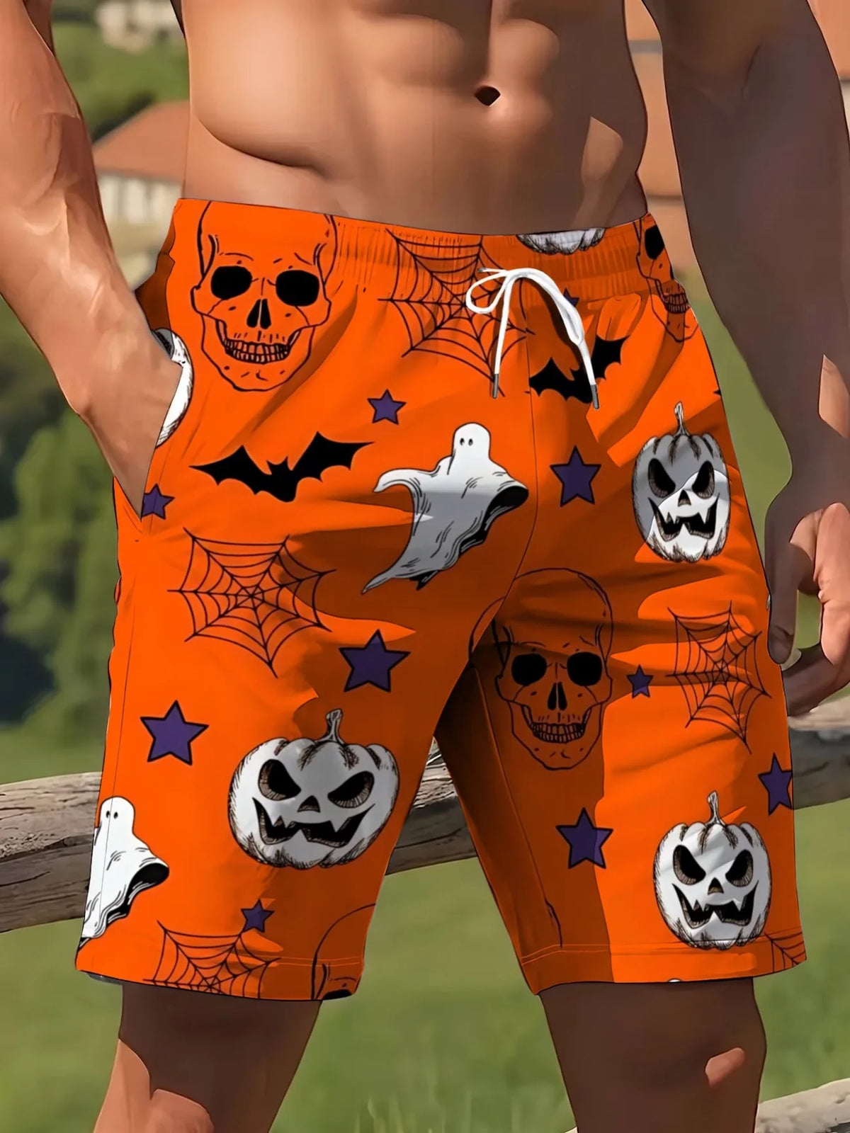 Summer Men's Women's Quick-Drying Beach Shorts Halloween Pumpkin Printed Shorts Beach Swimming Party and Outdoor Sport Shorts