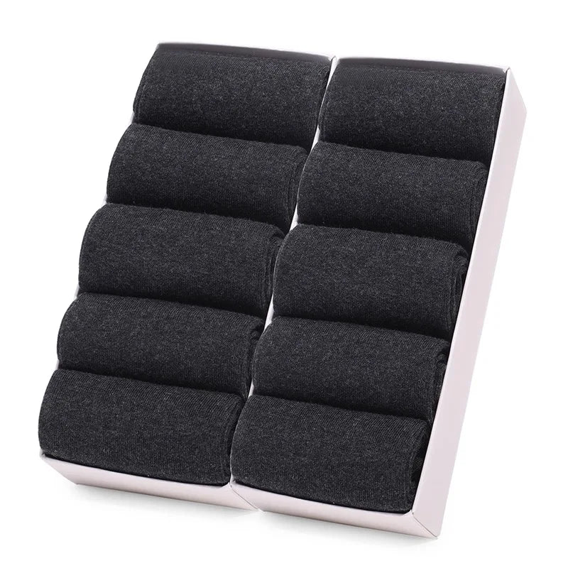 10Pairs/Lot Black Grey Men's Socks Business Solid Color Casual Simple Socks Deodorant Breathable Cotton Sports Mid-calf Socks