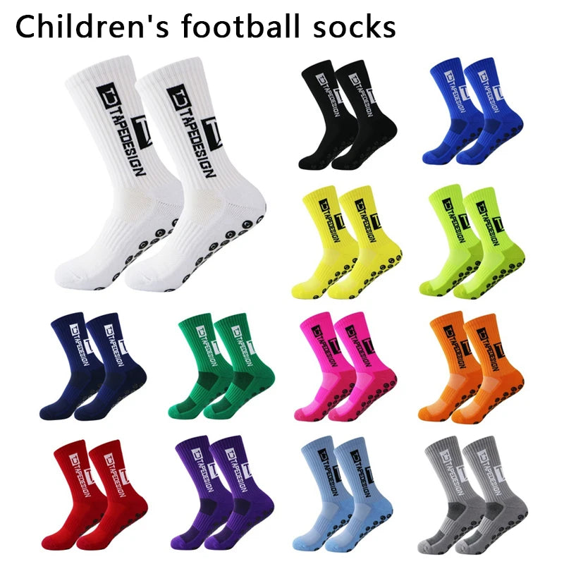 Kids Anti-Slip Football Socks - 1 Pair Breathable Athletic Grip Socks for Soccer Training & Sports 