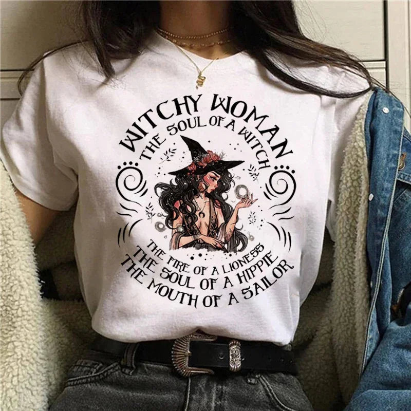 T-shirts Short Sleeve Harajuku Graphic Top Shirts Street Costume Women Cartoon Witch Magic Tshirt Halloween Print