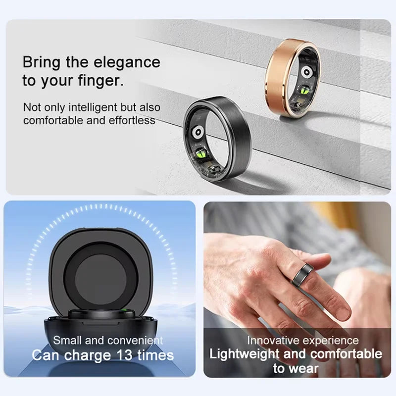 R03 Smart Ring Men Women With Charing Case,Health and Sleep Monitor,IP68 & 5ATM Waterproof,Multi-sport Mode For Andriod IOS