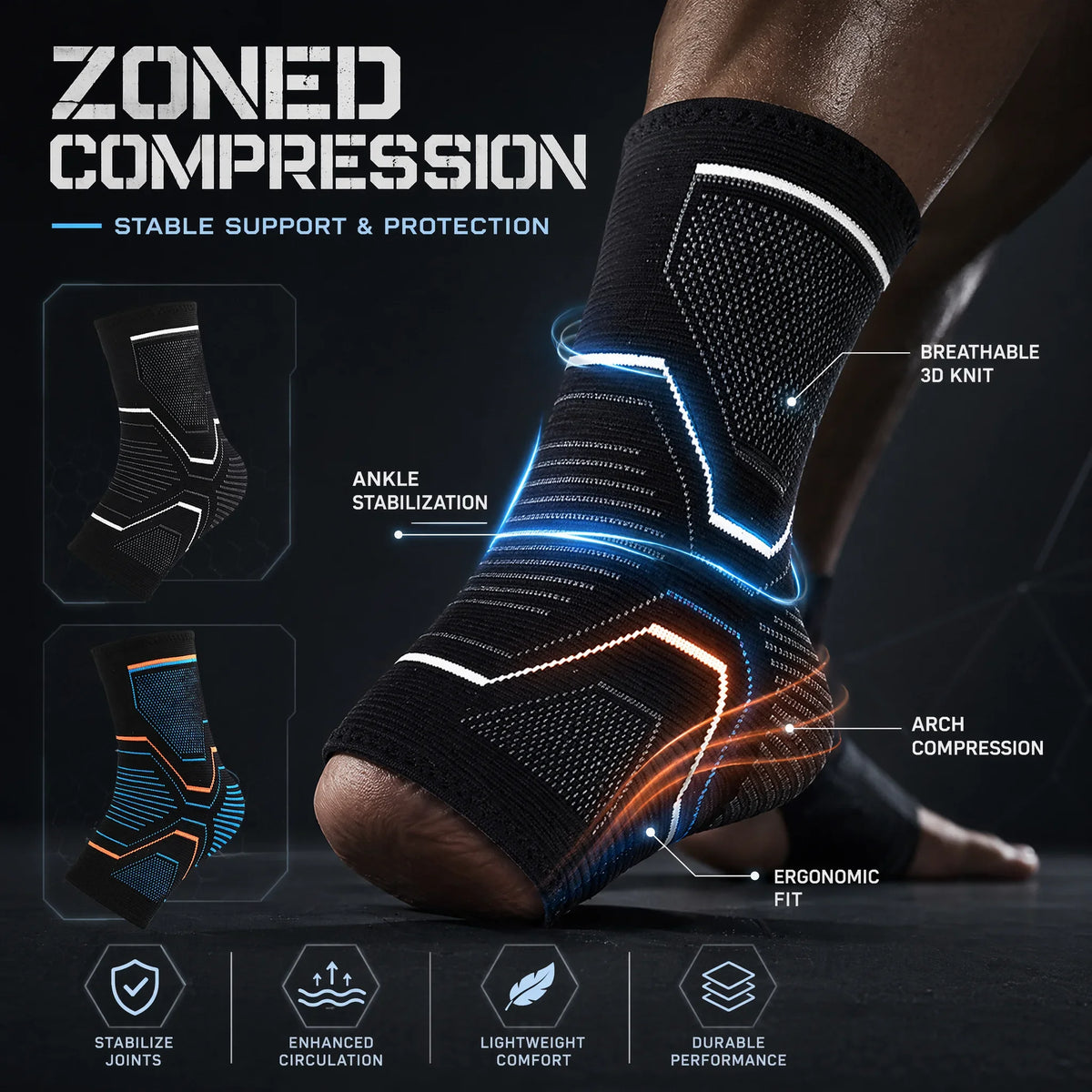 1 PCS Ankle Brace Compression Sleeves Injury Recovery Joint Pain Tendon Support, Plantar Fasciitis Foot Socks with Arch Support