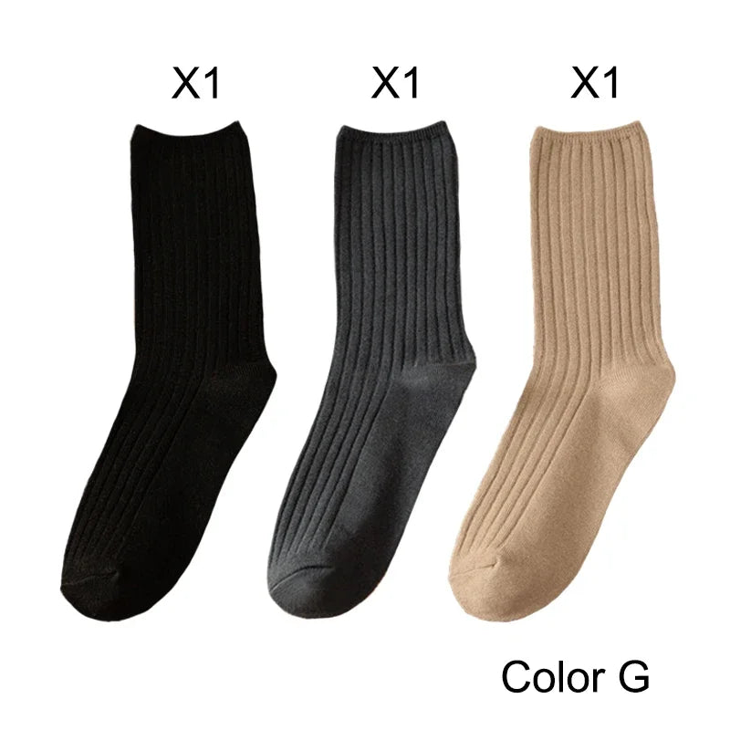 3 Pairs Lot Socks Sets Women Solid Color Elegant Retro Long Women Socks Breathable Japanese Style Casual Cotton Long Sock