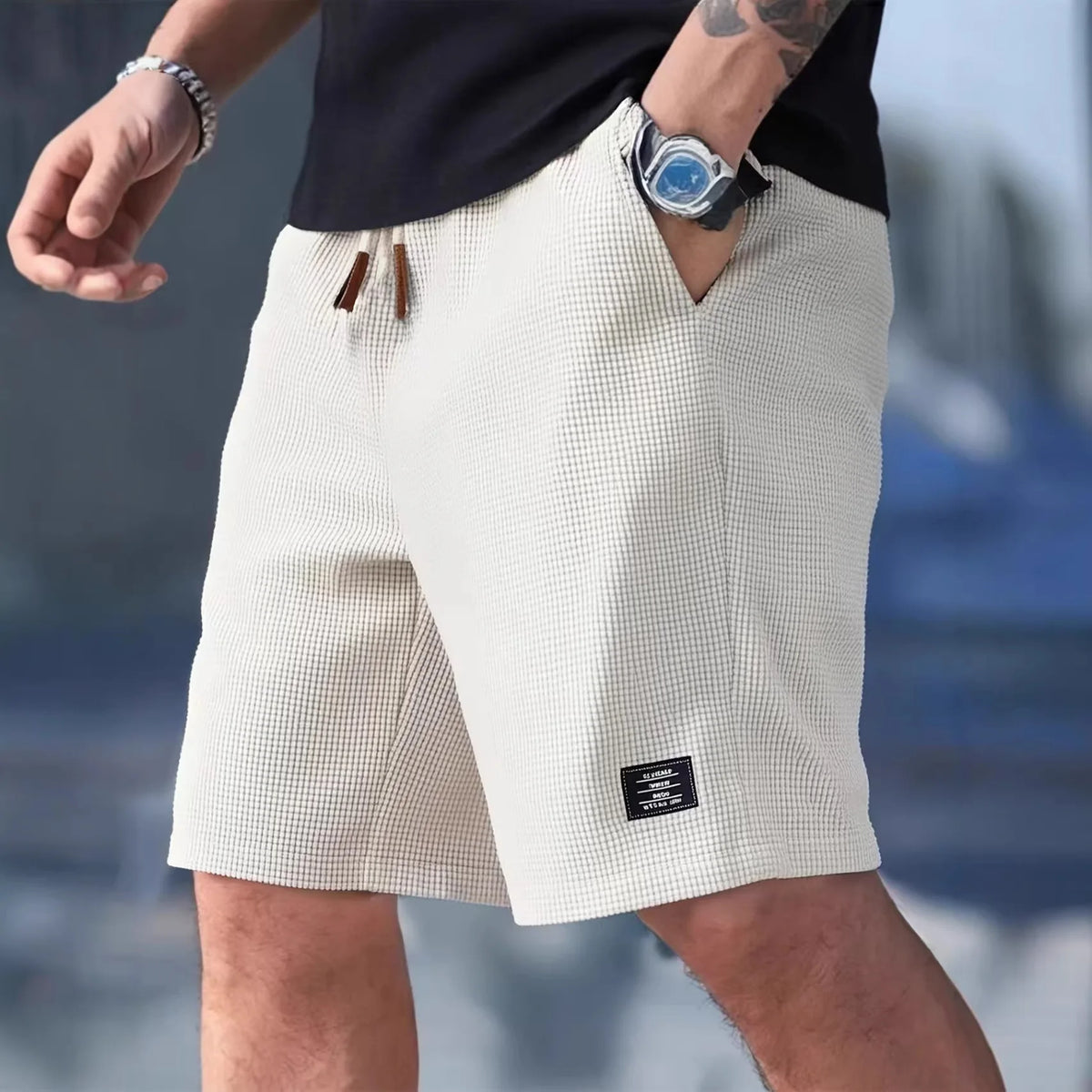 2026 Summer Men's Waffle Texture Casual Sports Beach Shorts Quick Dry Trendy Breathable Bermuda Shorts Streetwear 