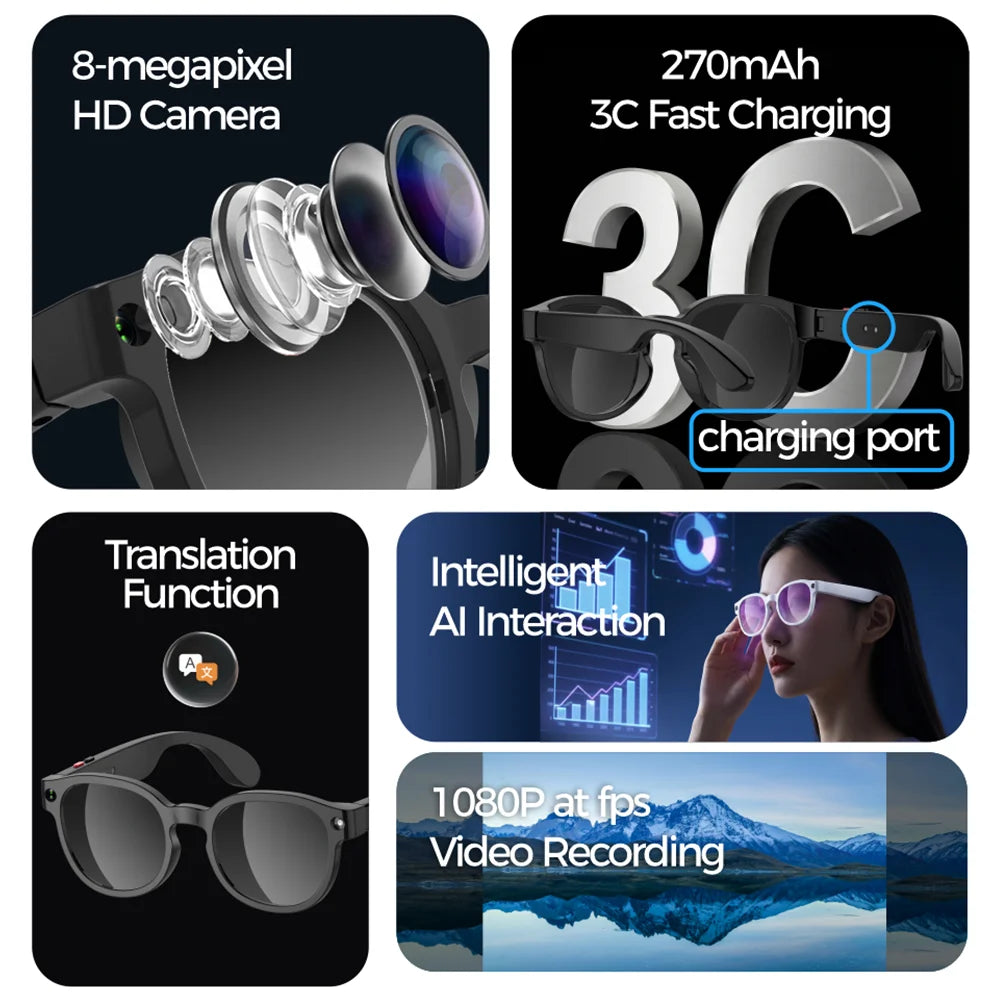 2026 New Upgrade Smart Glasees with Camera Video Recording AI Photo Recognition Bluetooth Call Translation Voice Sunglasses Man