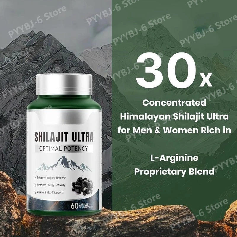Shilajit Ultra with L-Arginine for Natural Energy and Vitality 60 Capsules Non-GMO Endurance Stamina Antioxidant Supplement