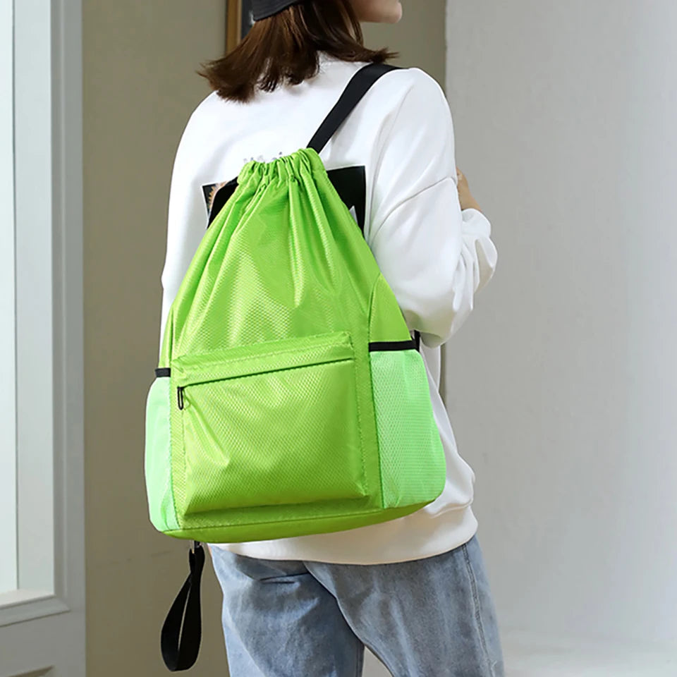 Loogdeel Portable Gym Football Drawstring Bag Quick Drying Large Capacity Oxford Cloth Backpack Solid Color Adjustable Straps