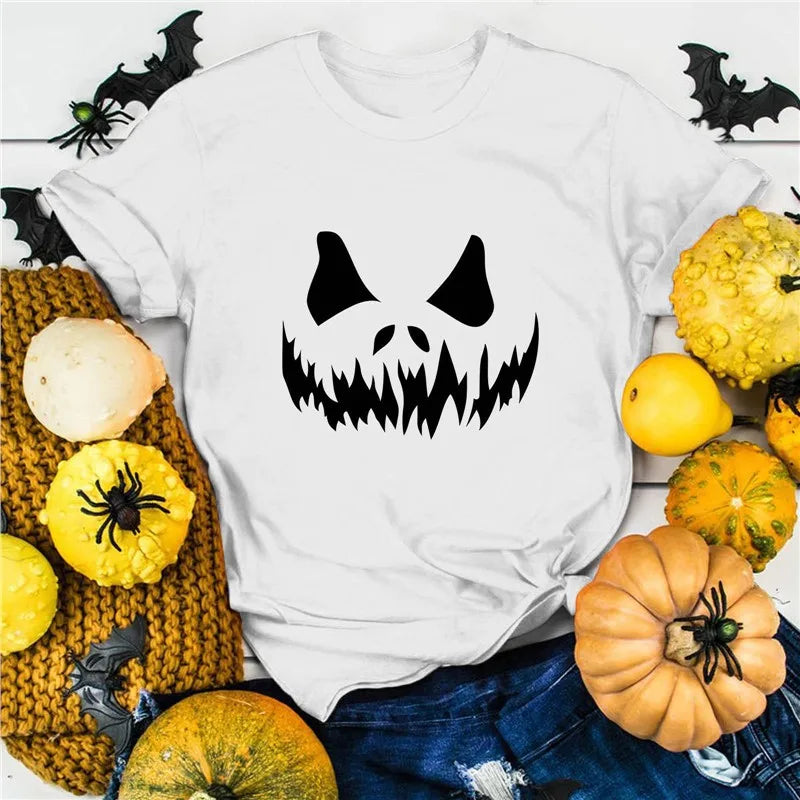 Halloween Pure Cotton Printed Men's and Women's Summer Personalized Short Sleeved New Fashion Trend Loose Casual T-shirt