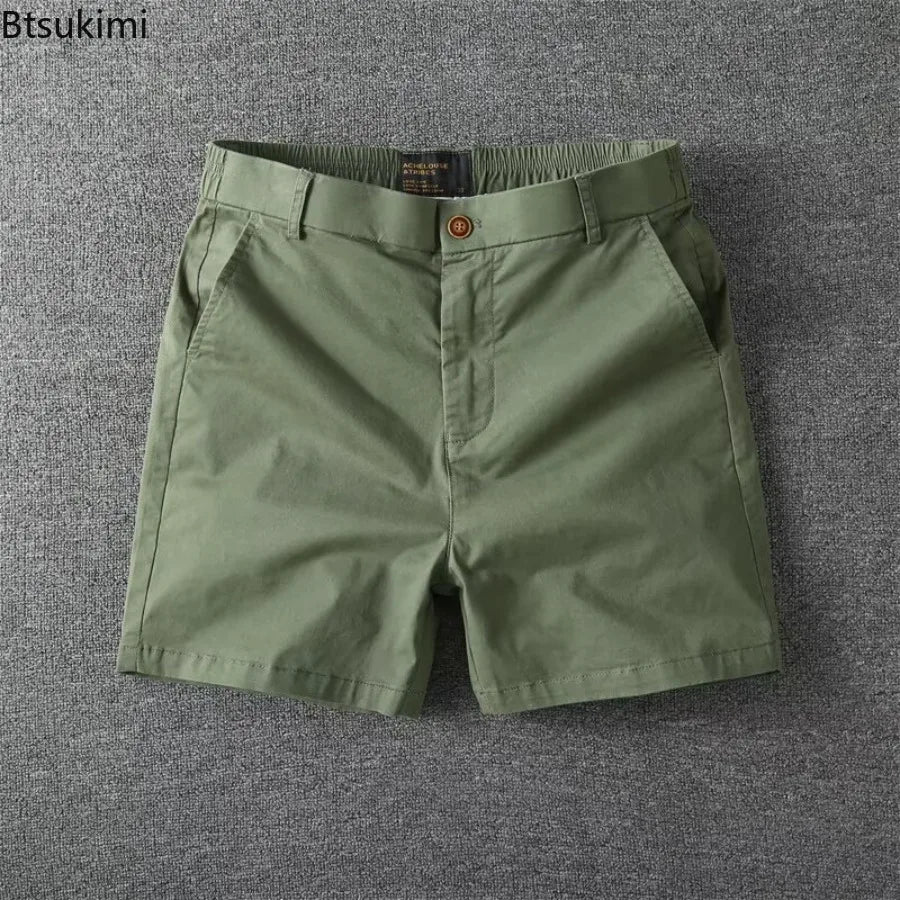 Men's Summer Casual Shorts Pure Cotton Solid Color Stretchy Straight Pants Trendy Hight Waist Elastic Waist Quarter Beach Pants
