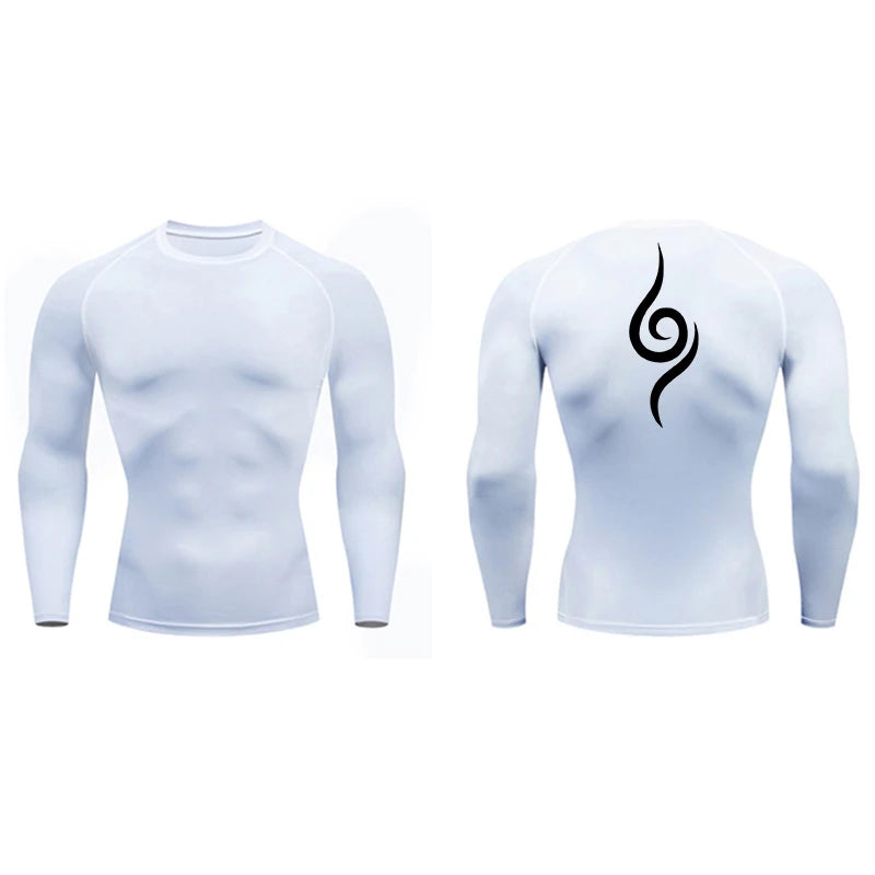 Spine Print Long Sleeve Compression Shirt for Men Athletic Quick Dry T-shirts Gym Workout Running Tees Tops Baselayer Undershirt