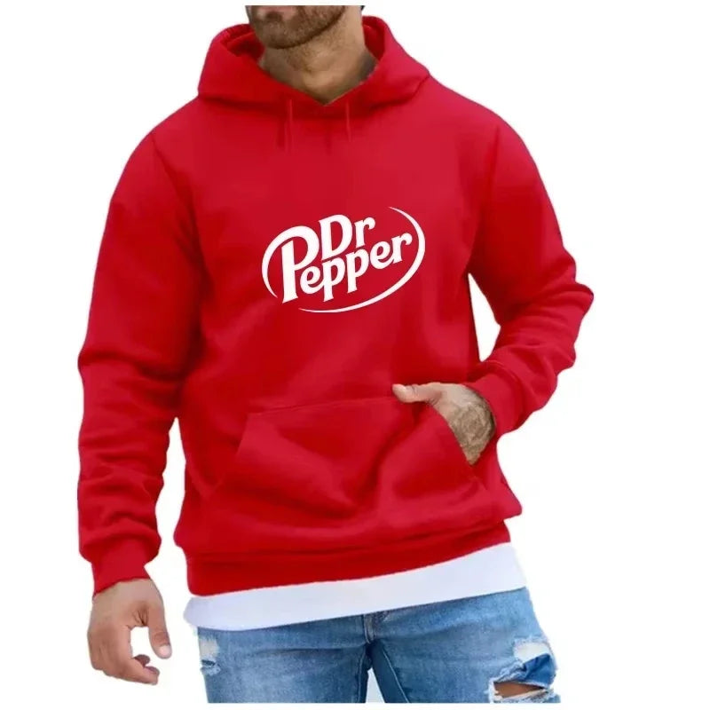 2026 Autumn Warm Dr Pepper Letter Printed Hoodies Street Men Fashion Fleece Sweatshirts Casual Unisex Pullover Tops Fashion Tre