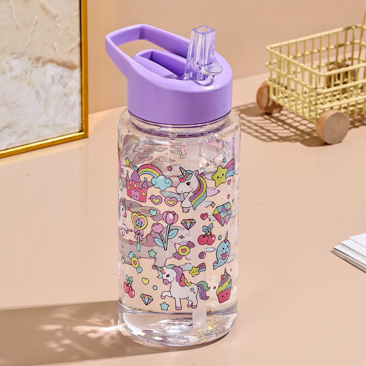 A 500ml Straw Cup, Cute and Portable Dinosaur Ice Cream Water Bottle, Outdoor Portable Cute Cup Water Bottle