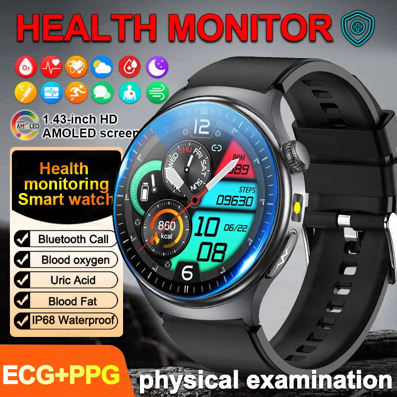 New Accurate ECG Smart Watch Heart Health Analysis Blood oxygen Pressure BT call ECG Smart Watches For Men Women protective film