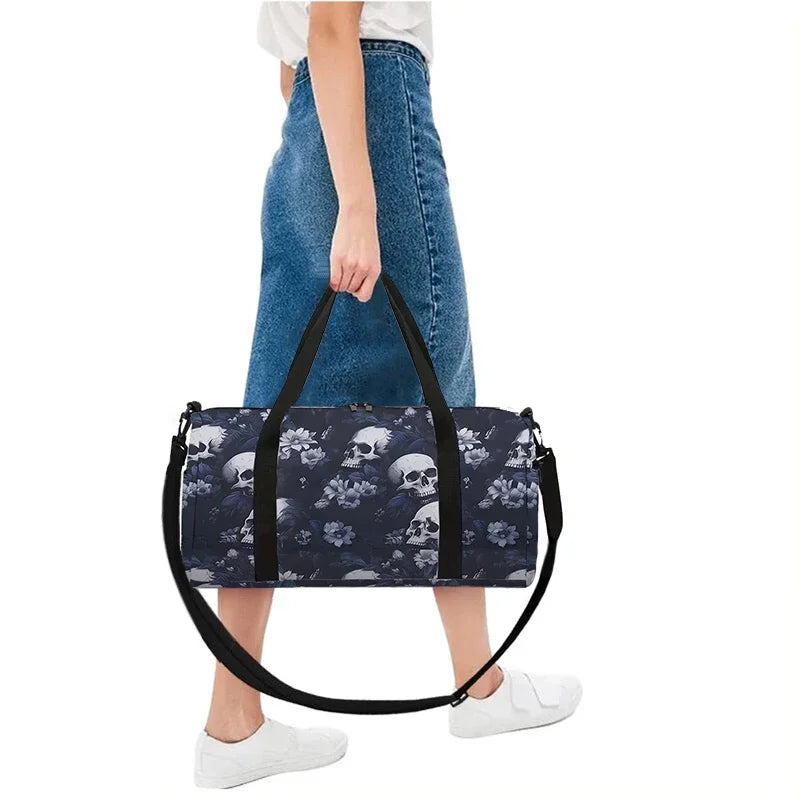 Skull Flower Large Capacity Luggage Bag For Boy And Girls Best Gifts 2D Flat Cartoon Travel Duffels Hand Bag For Children