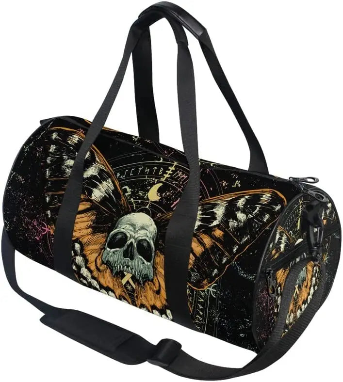 Black Skull Moth Duffel Bags Magic Skulls Sports Gym Bag Travel Luggage Overnight Bags for Men Women Duffel Bags for Traveling
