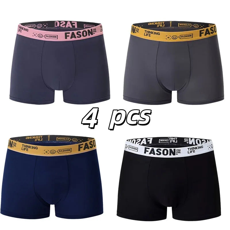 4/5/10pcs/set Men Boxer Briefs Solid Color Underwear Men Printed Letter Elastic Waist Soft Breathable Boxers Fashion Men Panties
