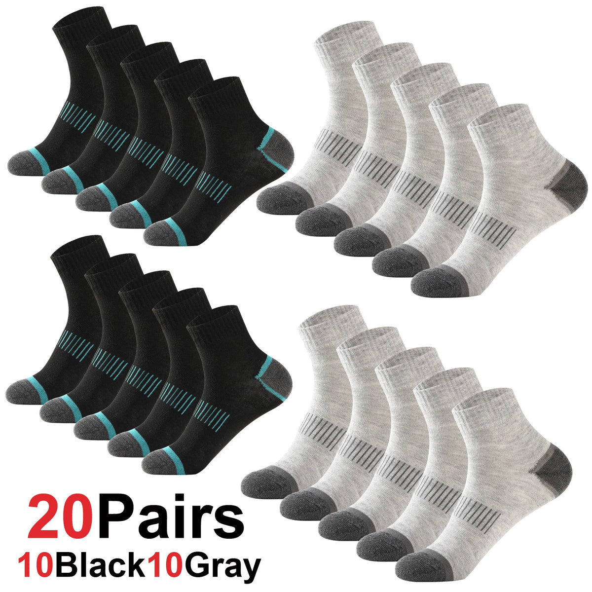 20Pairs High Quality Men's Cotton Socks Set Casual Breathable Sports Winter Black Large Size 38-45