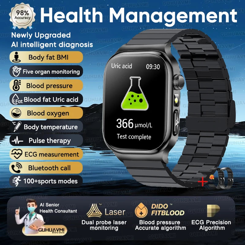 New Accurate Body Health analysis Smart Watch Men ECG Blood Pressure Blood lipids Uric acid Body BIM Voice Call Smartwatch Women