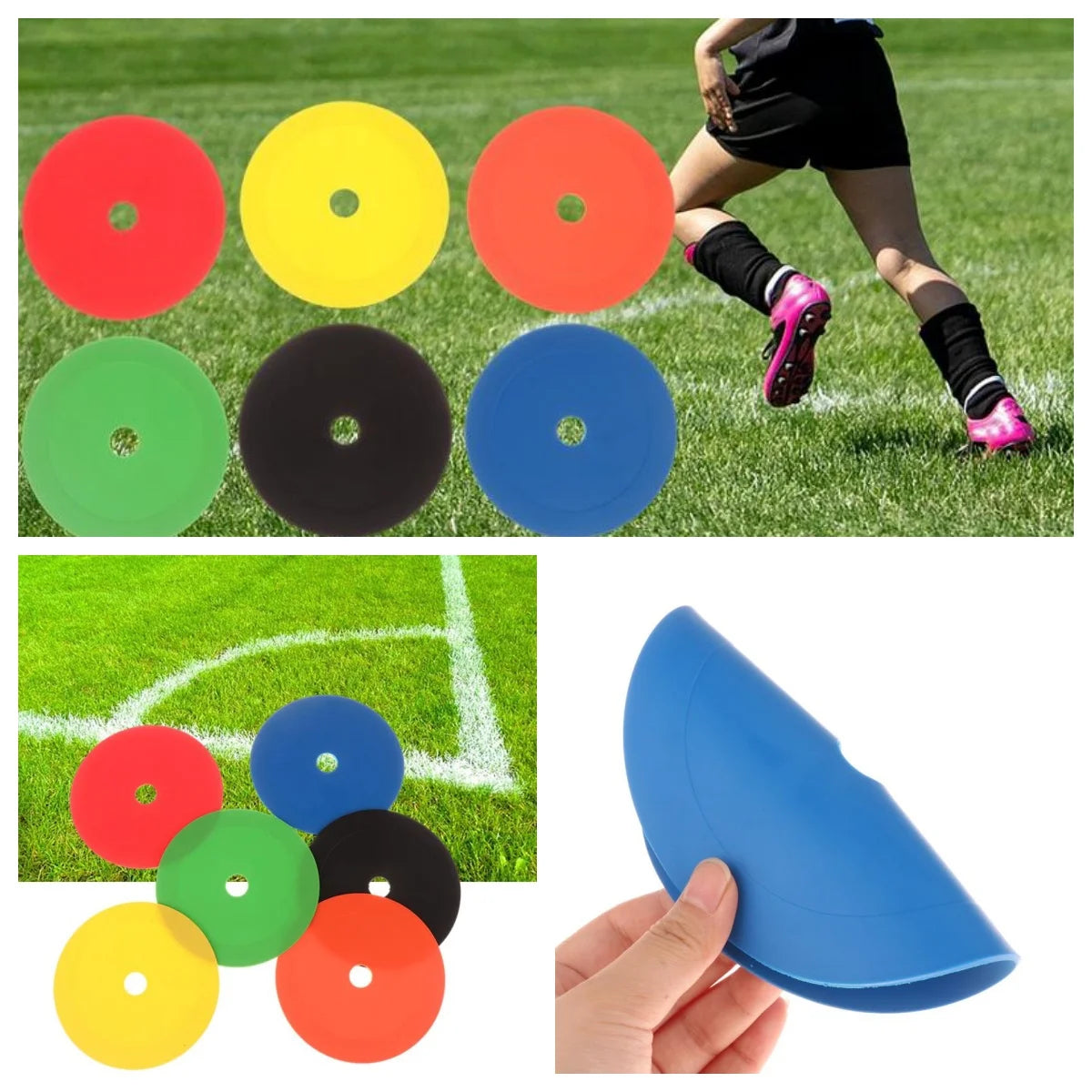 10Pcs Football Flat Cones Marker Disc With Holes Football Basketball Sports Speed Agility Training Aids Markers
