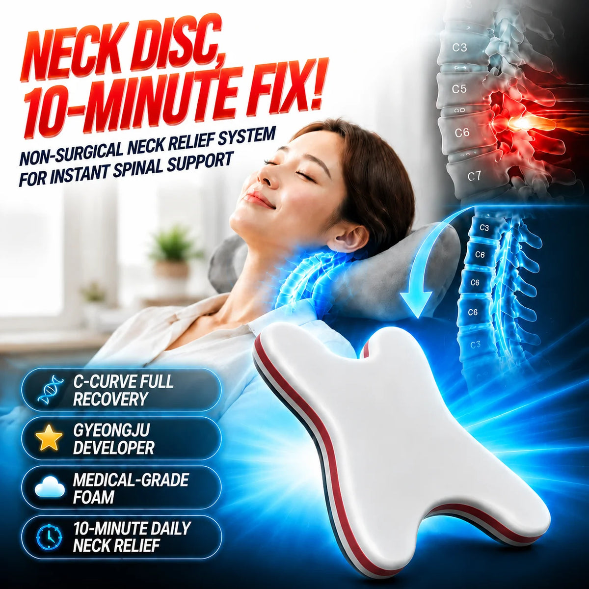 Neck and Shoulder Relaxer Cervical Traction Pillow, Portable Neck Stretcher for Pain Relief, Cervical Spine Support Orthosis,