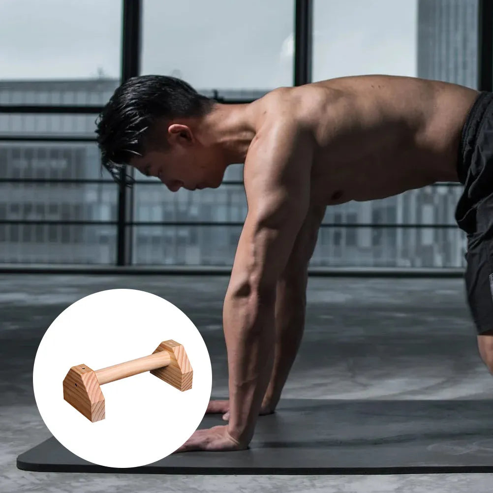 1Pair Pine Wood Push-Up Stands Slip-Resistant Push-Up Bars Home Fitness Equipment for Arm Strength Training and Muscle Building