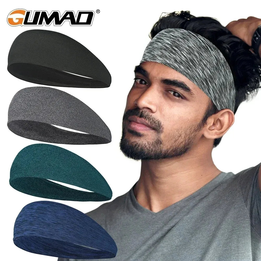 2PCS Sports Headband Elastic Sweatband Outdoor Running Cycling Yoga Gym Fitness Tennis Baseball Hair Band Bandage Headband Men