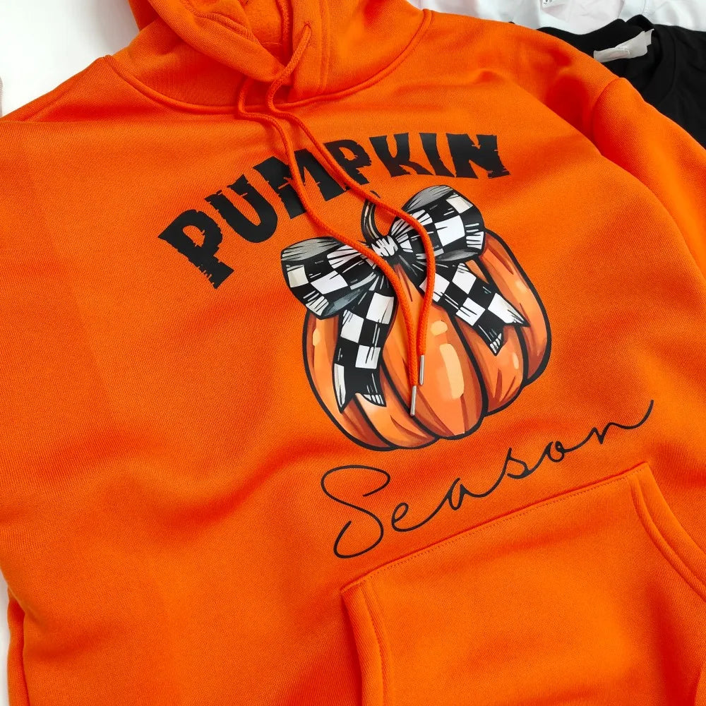 2024 Halloween Orange Hoodie Kawaii Halloween Pumpkin bowknot Women's Hoodie Harajuku Halloween Print Autumn Warm Unisex Hoodie