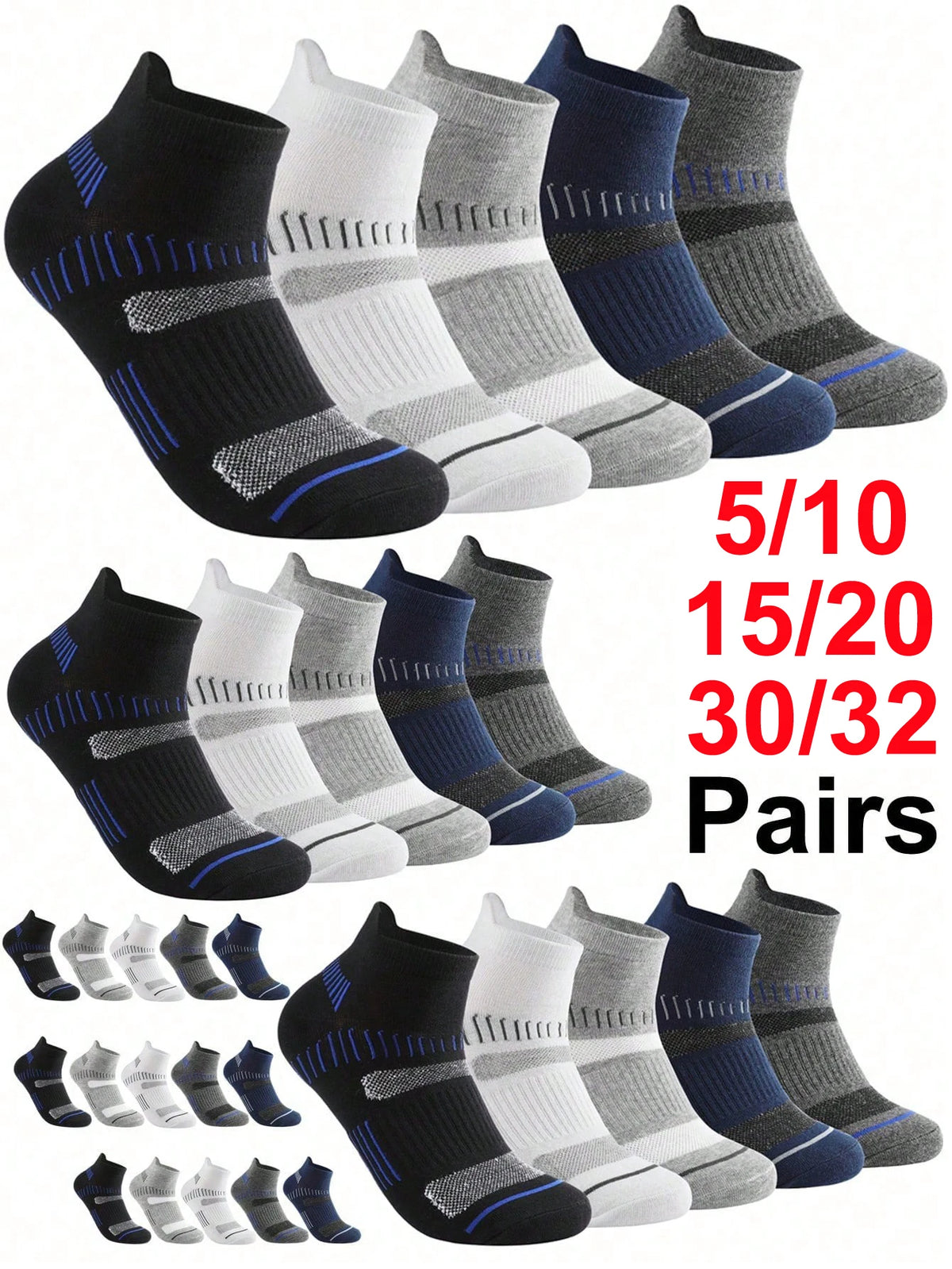 5/10/30 Pairs Men's Cotton Sports Socks Set Mesh Breathable for Running Basketball Cycling Short Male Socks