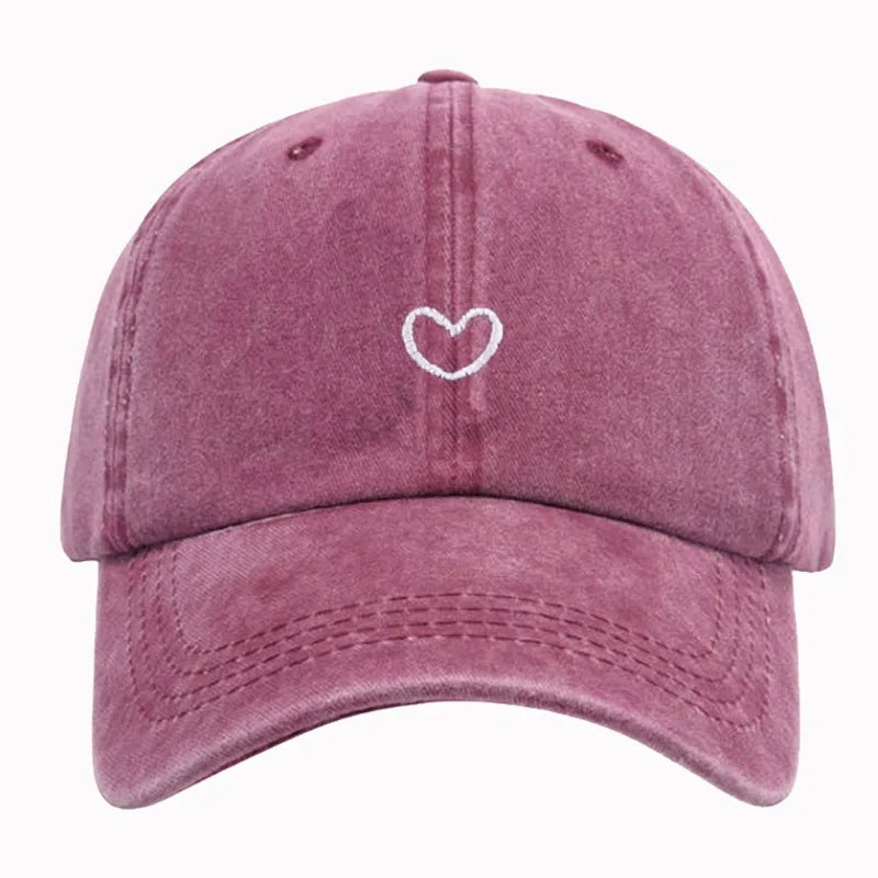 1pc Retro Washed Little Heart Embroidered Ponytail Baseball Cap for Women,Outdoor Sports Adjustable Women's Cap for Daily Wear