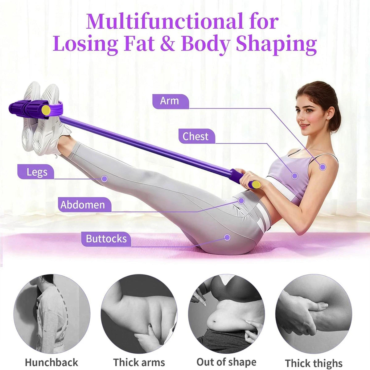 6-Tube Pedal Resistance Band Multifunctional Abdominal Workout Tensioner Home Fitness Elastic Rope Yoga Training Equipmen