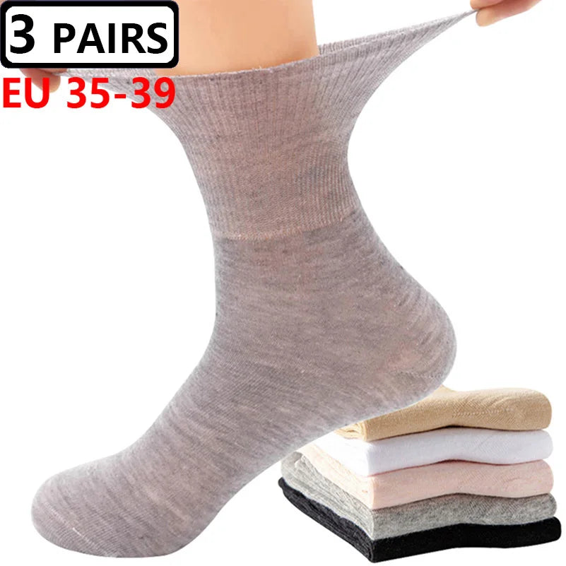 3 Pairs Plus Size EUR 45-50 Prevent Varicose Veins Socks Mens Diabetics Patients Cotton Loose Mouth Sock Man Women Comfort Meias