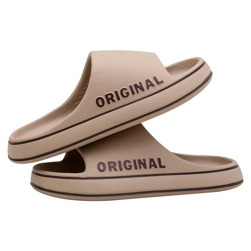 Feslishoet Women Letter Slippers Beach Slides Solid Color Mens Thick Sole Indoor Bathroom Anti Slip Shoes Summer Couple Sandals