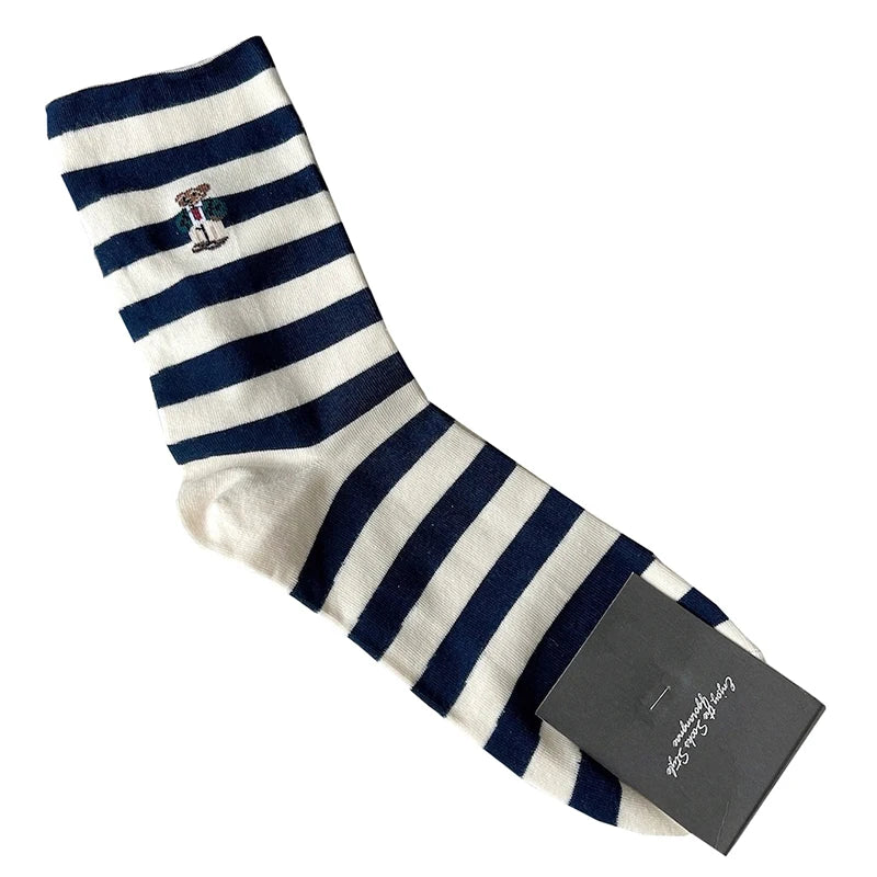 Good Quality Cartoon Gentleman Bear Men's Socks Cotton Harajuku Style Sport Boys Skateboard Novelty Breathable Christmas Gifts