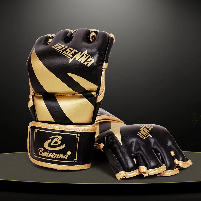 Boxing Half Finger Gloves MMA Punching Gloves Muay Thai Competition PU Leather Sponge Boxing Training Mitts