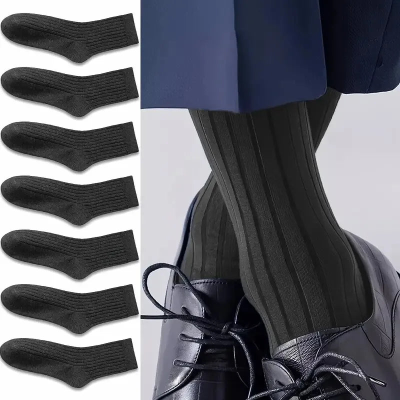 7 Pairs Men's Business Mid Tube Socks Formal Dress Socks Comfortable Breathable Sweat Absorbing All Season Casual Socks Men