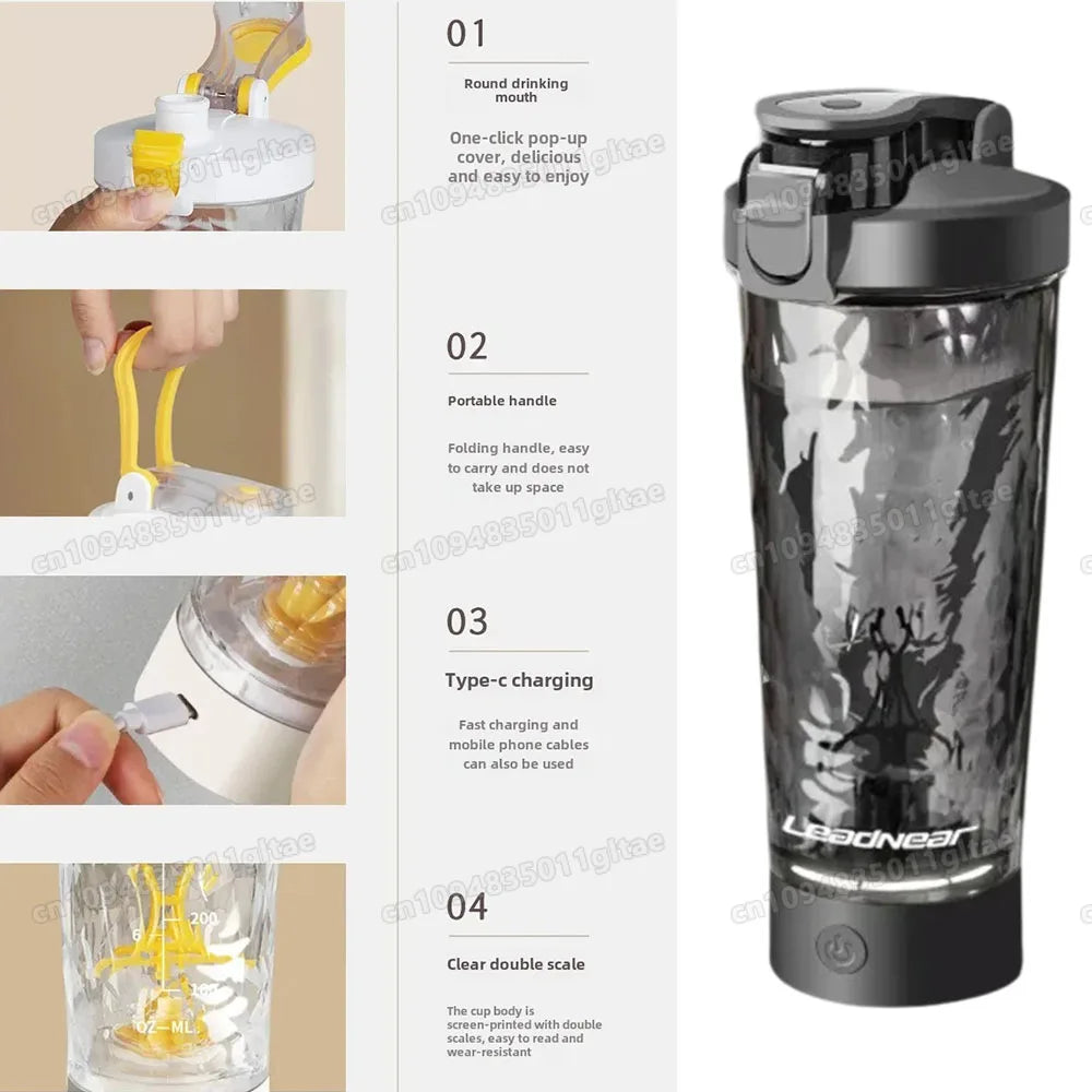 450-700ml Electric Automatic Mixing Cup Portable Whey Protein Shaker Bottle Battery Powered Fully Automatic Stirring Cup Home