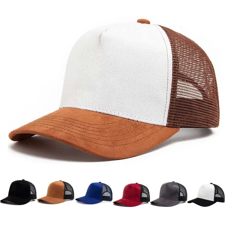 Unisex Hot Selling 5 Panel Mesh Suede Trucker Hat Men High Quality Baseball Cap Spring Summer Breathable Adjustable Sports Hats