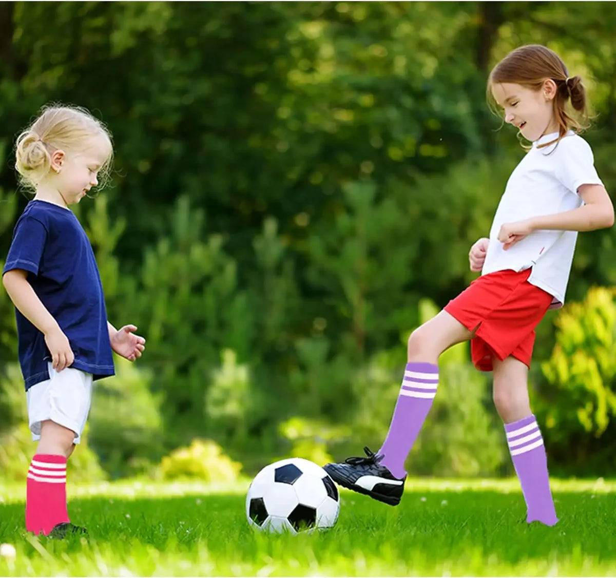 28cm Kids Soccer Socks Three Stripes Knee High Socks Cotton Sports Socks Toddler Boys Girls Uniform Tube Socks