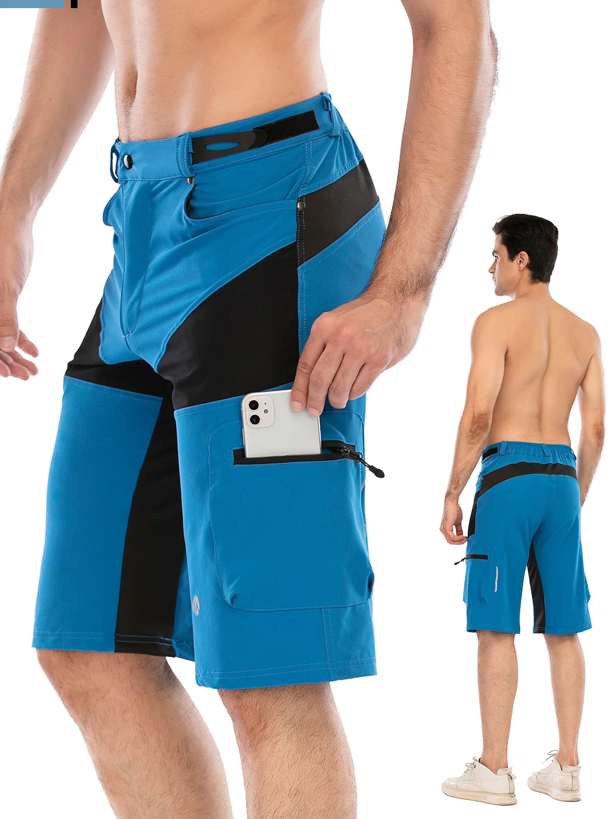 Gym Shorts Man Mountain Bike Shorts Stretch MTB Shorts Quick Dry with Zipper Pocket Suitable for Running,Hiking,Camping