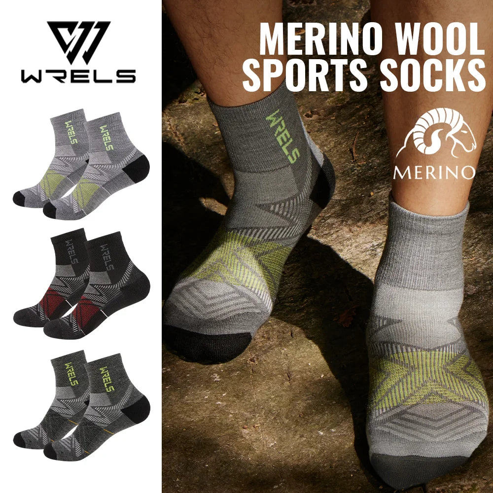 WRELS 1/2/3pairs Merino Wool Ankle Hiking Running Socks Compression Support Thick Cushion Moisture Wicking Breathable Socks